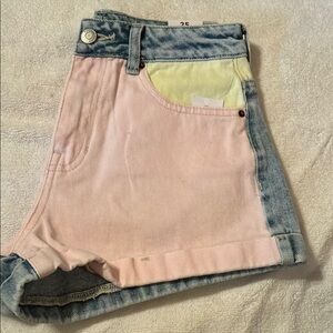 PacSun Pink and Blue Jean Shorts with Color-Block Design